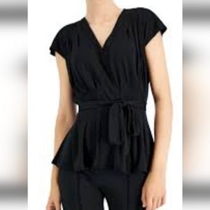 Alfani Women's V-Neck Pleated Tie-Waist Short-Sleeve Top Size M